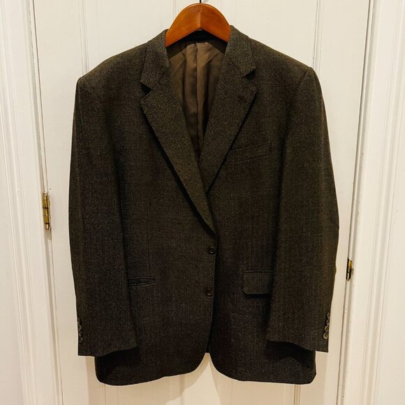 BURBERRY TWEED Vintage Men 100% Wool Blazer Sport Coat Size 46  R Brown Jacket - Picture 1 of 16
